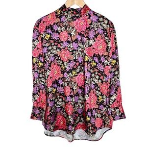Zara High Neck Floral Print Long Sleeve Satin Blouse Top Women’s Size Small